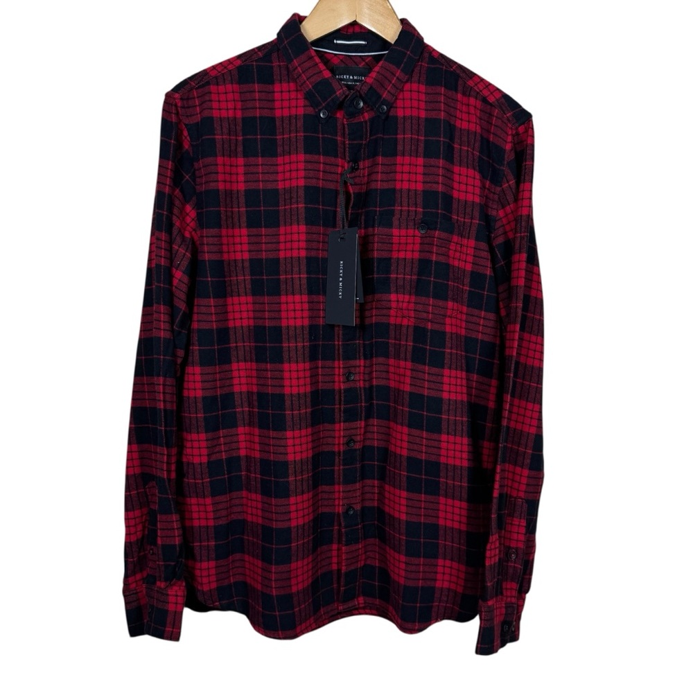 Ricky and Micky Red and Black Slim Fit Plaid Men's Shirt New NWT Size Medium